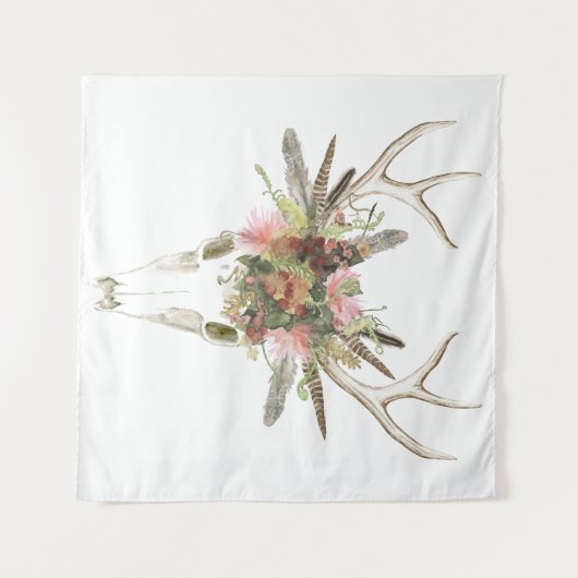 Deer Skull & Flowers Wandkleed (Voorkant (horizontaal))