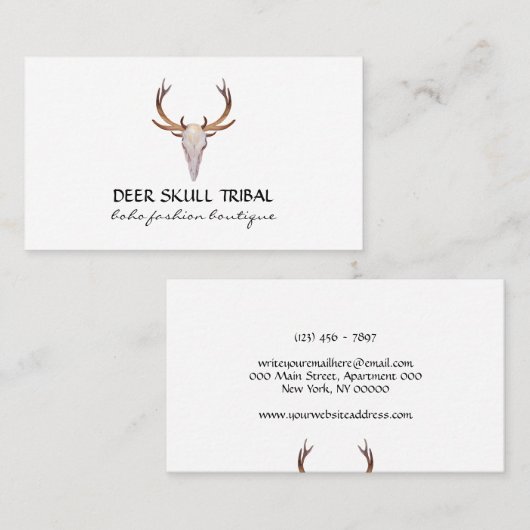 Deer Skull Horn Boho Tribal Visitekaartje (Voorkant / Achterkant)