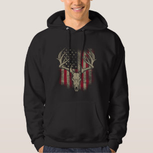 Deer Skull Hunter American Flag Deer Hunting USA Hoodie