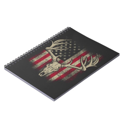 Deer Skull Hunter American Flag Deer Hunting USA Notitieboek (Linkerzijde)