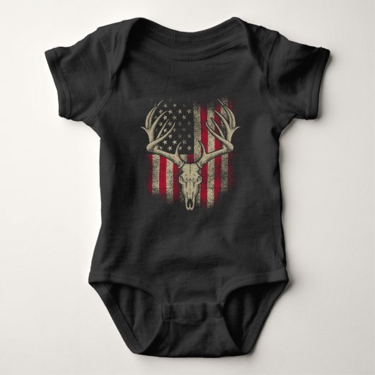 Deer Skull Hunter American Flag Deer Hunting USA Romper (Voorkant)