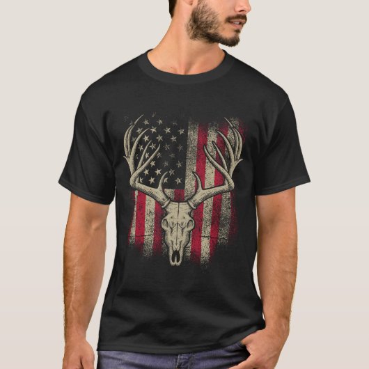Deer Skull Hunter American Flag Deer Hunting USA T-shirt (Voorkant)