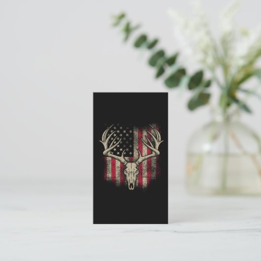 Deer Skull Hunter American Flag Deer Hunting USA Visitekaartje (Staand voorkant)