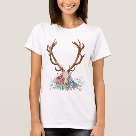 Deer Skull met bloemen 2 T-shirt (Voorkant)