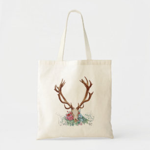 Deer Skull met bloemen 2 Tote Bag