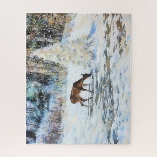 Deer Snow Nature Art Big Puzzle Legpuzzel (Verticaal)