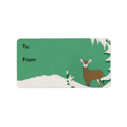 Deer Snow Winter Scene Gift Label (Voorkant)