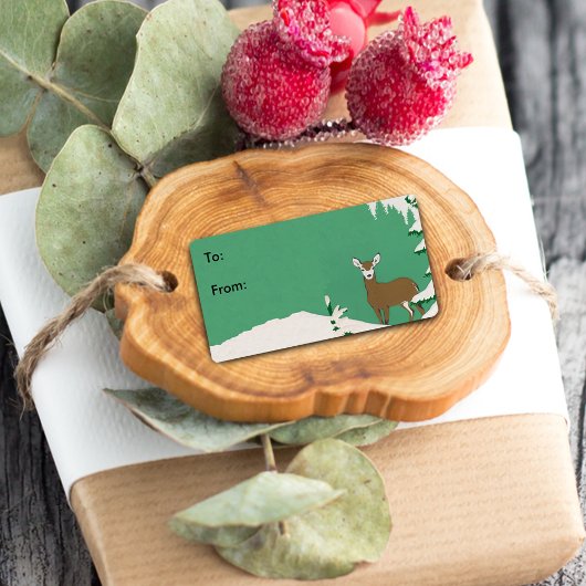 Deer Snow Winter Scene Gift Label