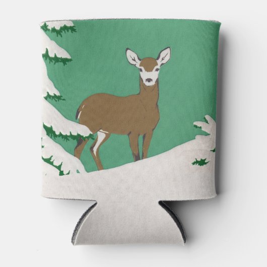 Deer Snow Winter Scene Pine Tree Blikjeskoeler (Voorkant)