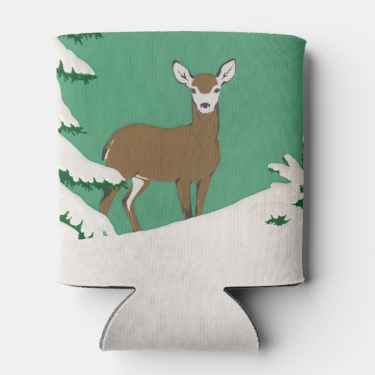 Deer Snow Winter Scene Pine Tree Blikjeskoeler (Achterkant)