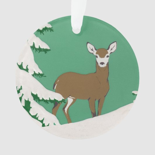 Deer Snow Winter Scene Pine Tree Ornament (voorkant)