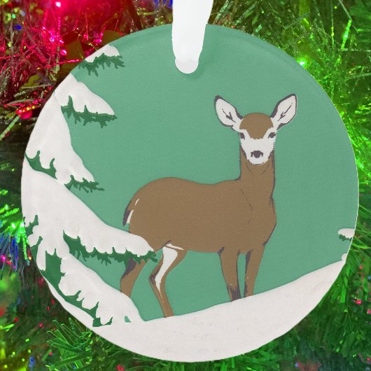 Deer Snow Winter Scene Pine Tree Ornament