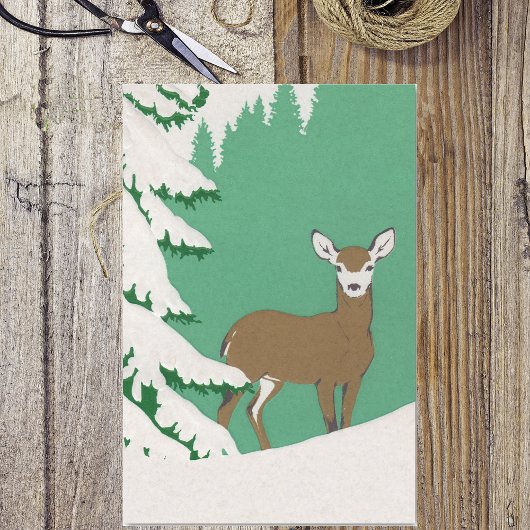 Deer Snow Winter Scene Pine Tree Tissuepapier