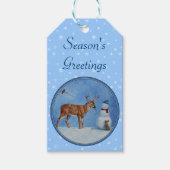 Deer & Snowman-kerstsnowflakes Cadeaulabel (Voorkant)