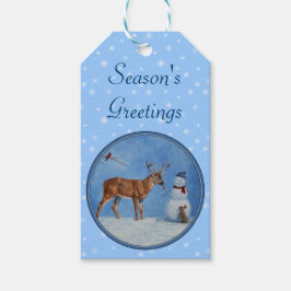 Deer & Snowman-kerstsnowflakes Cadeaulabel