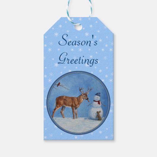 Deer & Snowman-kerstsnowflakes Cadeaulabel (Voorkant)