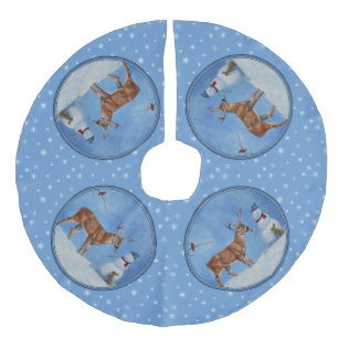 Deer & Snowman-kerstsnowflakes Imitatie Linnen Kerstboom Kleed