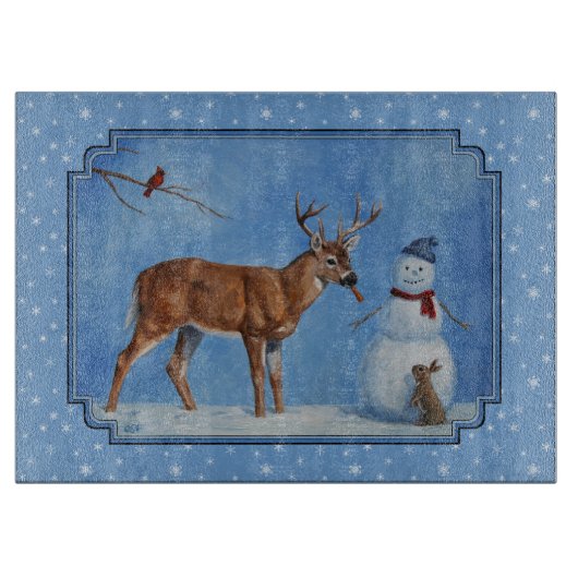 Deer & Snowman-kerstsnowflakes Snijplank (Voorkant)