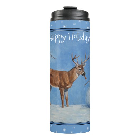 Deer & Snowman-kerstsnowflakes Thermosbeker (Voorkant)