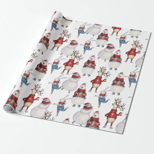 Deer Snowman Rabbit Beer kerstfeestdag cadeau Cadeaupapier (Uitgerold)