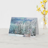 Deer Snowy Blue Kerstmis Kaart (Gele Bloem)