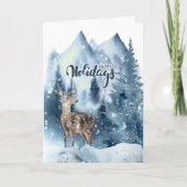 Deer Snowy Winter Mountains Nature Christmas Feestdagen Kaart (Voorkant)