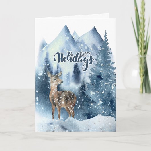 Deer Snowy Winter Mountains Nature Christmas Feestdagen Kaart (Voorkant)