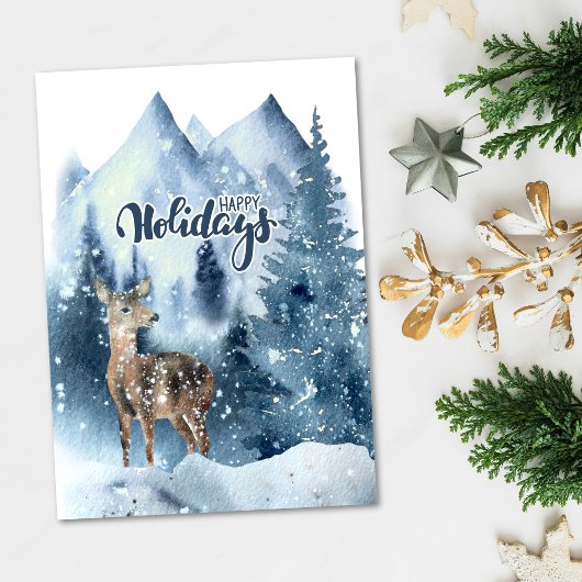Deer Snowy Winter Mountains Nature Christmas Feestdagen Kaart