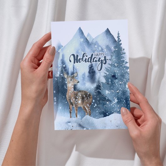 Deer Snowy Winter Mountains Nature Christmas Feestdagen Kaart
