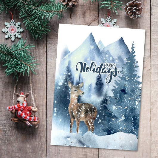 Deer Snowy Winter Mountains Nature Christmas Feestdagen Kaart