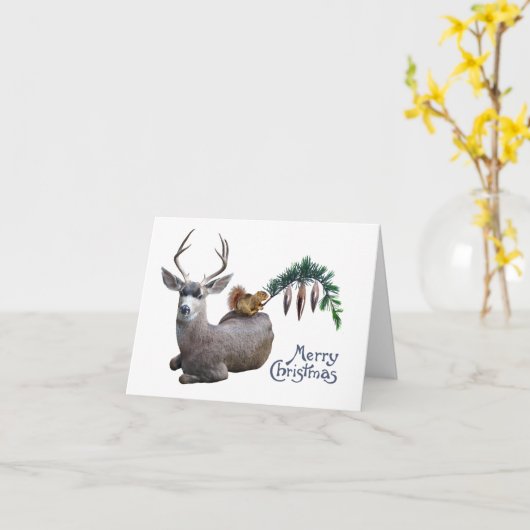 Deer Squirrel Merry-kerstkaart Kaart (Gele Bloem)