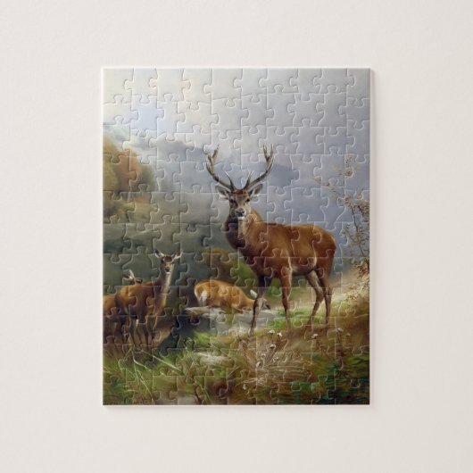  deer Stag - Animals Old Illustration Art Legpuzzel (Verticaal)