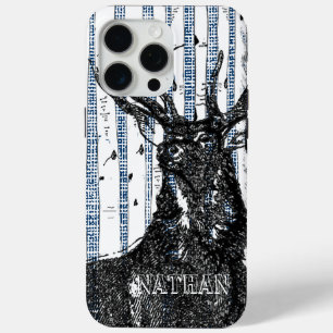 Deer/Stag Birch Tree linen personaliseer de telefo iPhone 15 Pro Max Hoesje