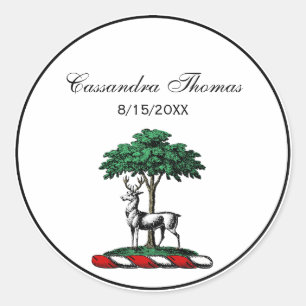 Deer Stag by Tree Heraldic Crest Emblem Ronde Sticker