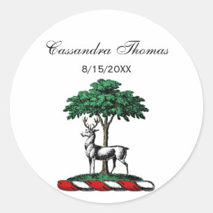Deer Stag by Tree Heraldic Crest Emblem Ronde Sticker