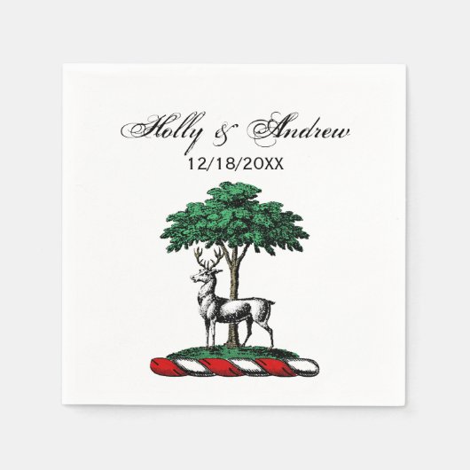 Deer Stag by Tree Heraldic Crest Emblem Servetten (Voorkant)