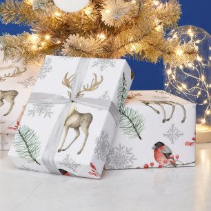 Deer Stag en Bird Woodland met Kerstmis Cadeaupapier