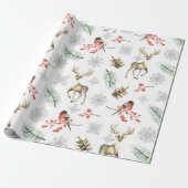 Deer Stag en Bird Woodland met Kerstmis Cadeaupapier (Uitgerold)