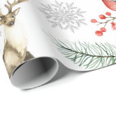 Deer Stag en Bird Woodland met Kerstmis Cadeaupapier (Rol Hoek)