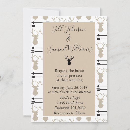 Deer Stag Head Rustic Wedding Kaart (Voorkant)