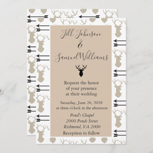 Deer Stag Head Rustic Wedding Kaart (Voorkant / Achterkant)