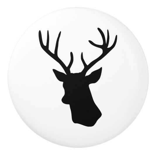 Deer Stag Head zwart-wit silhouet Keramische Knop (Voorkant)
