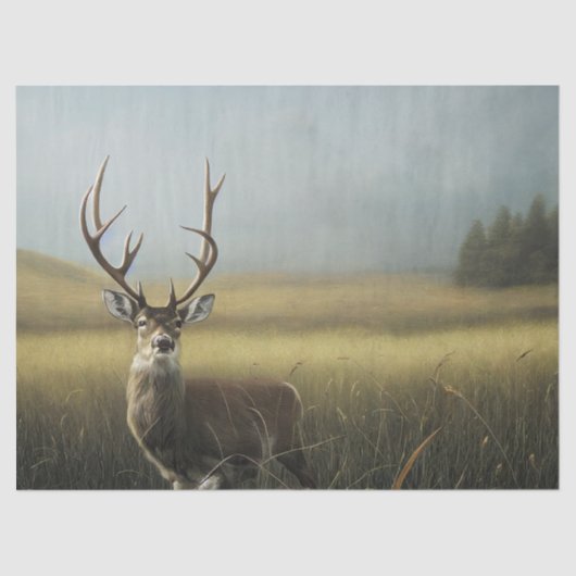 Deer Stag in het veld Grass Decoupage Tissuepapier (Voorkant)