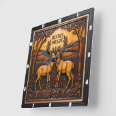 Deer Stag Pair Tree Arch Vierkante Klok (Hoek)