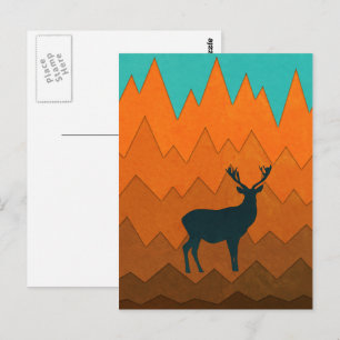 Deer Stag silhouette Autumn herfst Colorful Abstra Briefkaart