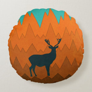 Deer Stag silhouette Autumn herfst Colorful Abstra Rond Kussen