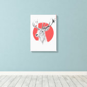 Deer Stag tekening Rode cirkel Dierenkunst Canvas Afdruk (Insitu (Houten vloer))