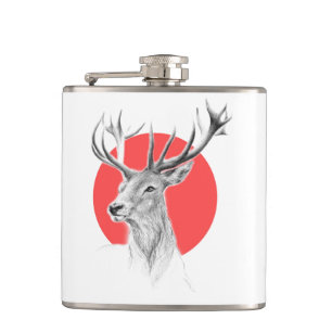 Deer Stag tekening Rode cirkel Dierenkunst Heupfles