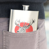 Deer Stag tekening Rode cirkel Dierenkunst Heupfles (Voorbeeld)
