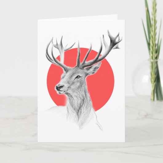 Deer Stag tekening Rode cirkel Dierenkunst Kaart (Voorkant)